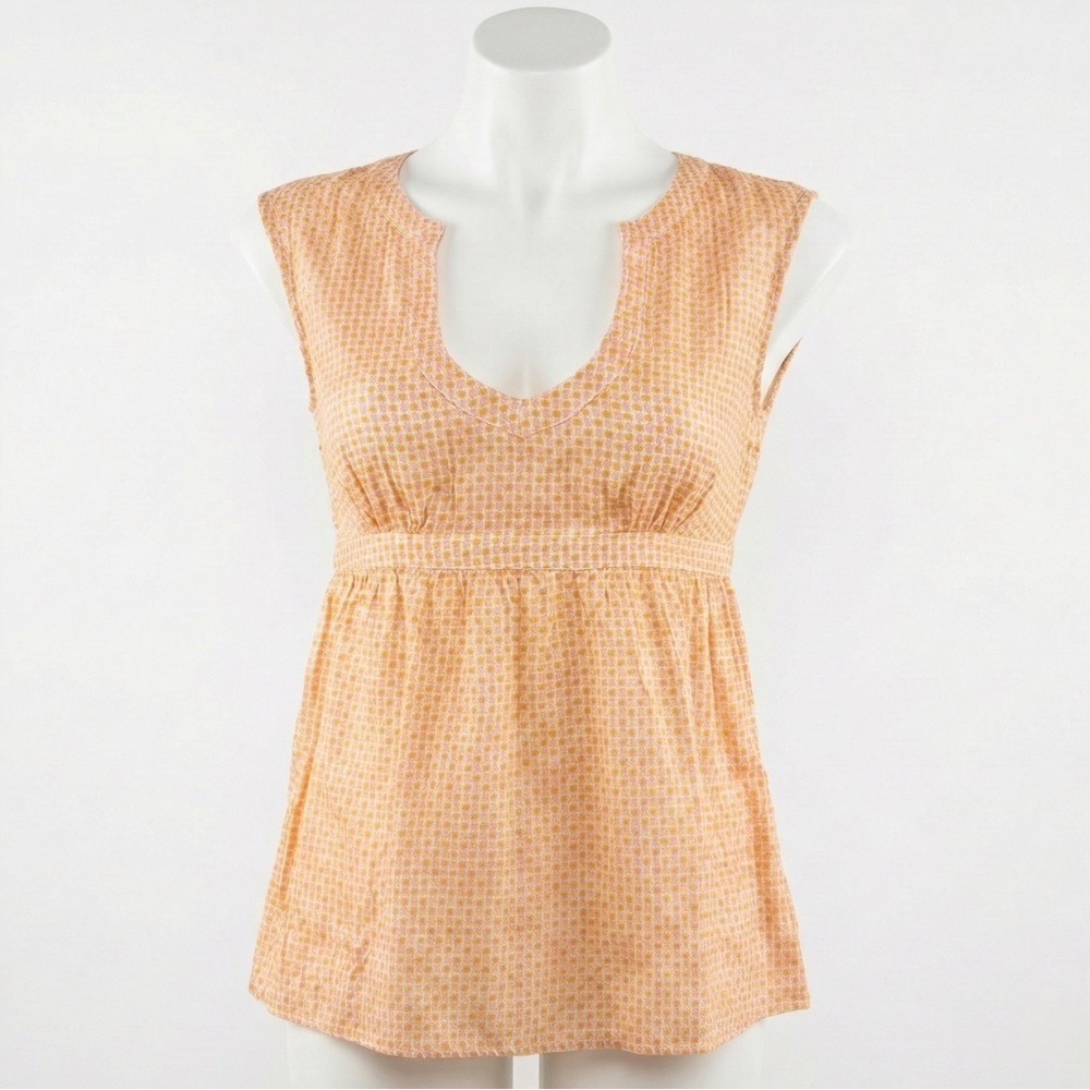 J. Crew Sleeveless Top Yellow Pineapple Geometric Print Cotton Ramie Blend